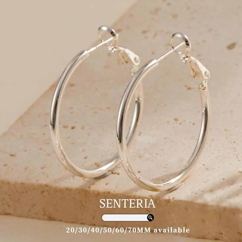Senteria 2mm Wide 925 Sterling Silver Hoop Earrings for Women Hypoallergenic Lightweight Thin Large Big Gold Plated Hoops Earrings for Women 20/30/50/70MM - Image 5